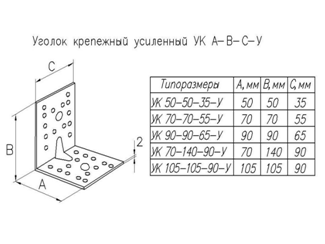 Уголок усиленный 90х90х65 чертеж