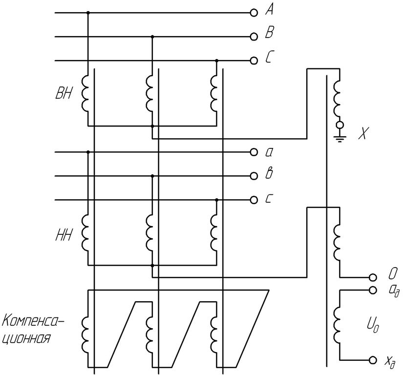 Схема соединения обмоток трансформатора напряжения 110 кв