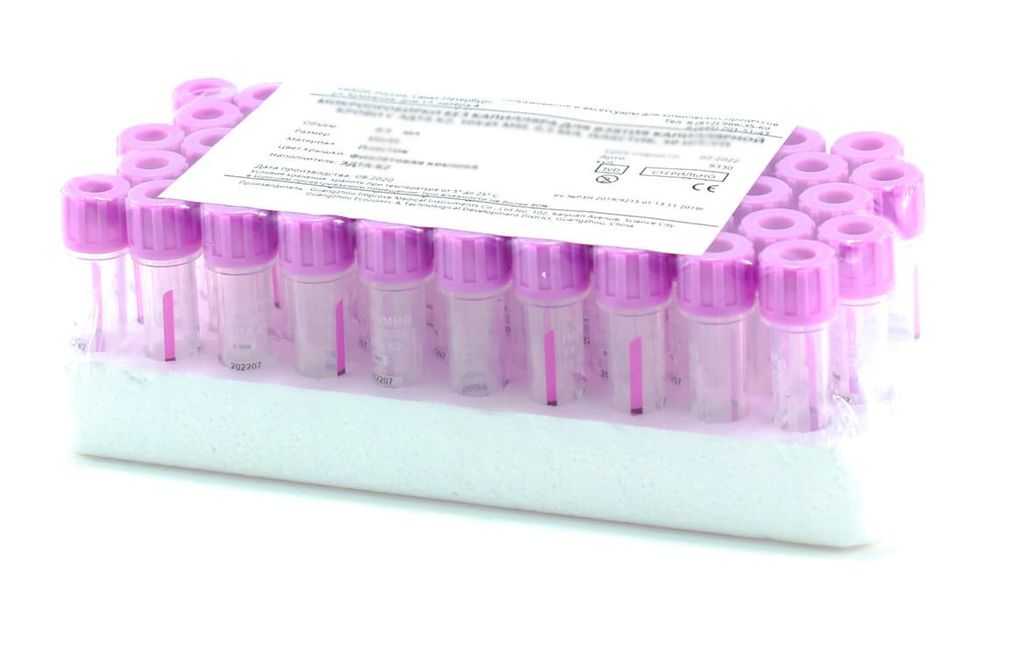 Микропробирки без капилляра с ЭДТА К2, 0,2 мл, 10х45 мм, пластик, пластик, 50 шт, для взятия капиллярной крови, для гема