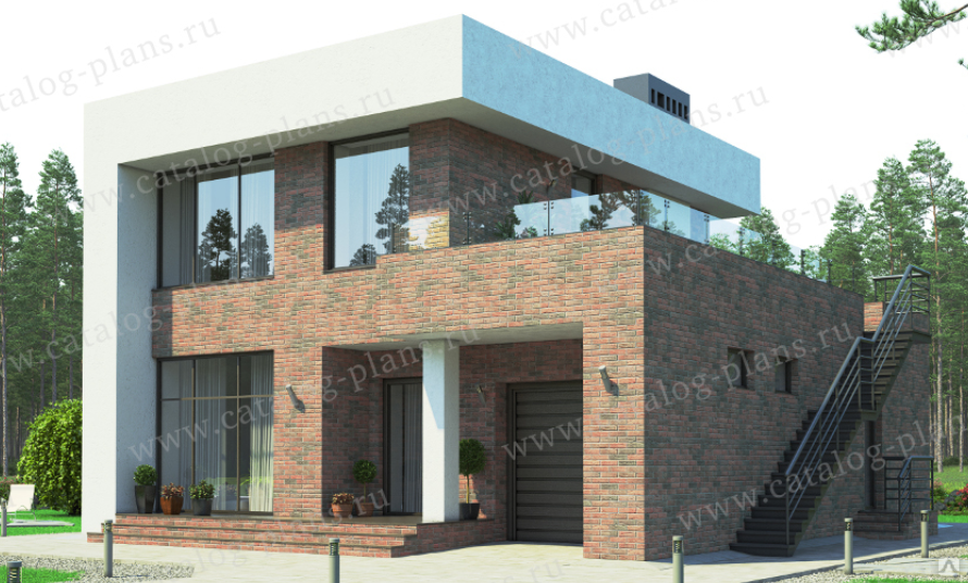 Проект дома с плоской крышей в стиле Хай-тек из кирпича и бетона, цена в Чебоксарах от компании МОНОЛИТНЫЕ РЕШЕНИЯ