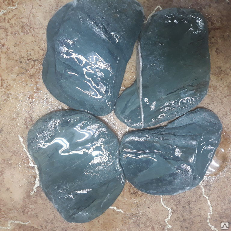 Камень природный Сланец зеленый галтованный 8-15см мешок 25кг Облицовочный, ландшафтный
