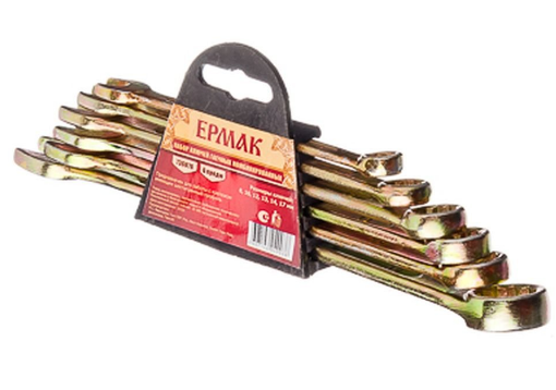Набор ключей рожково-накидных, 6 предметов, (желтый цинк) 8-17 мм Ермак 736-078