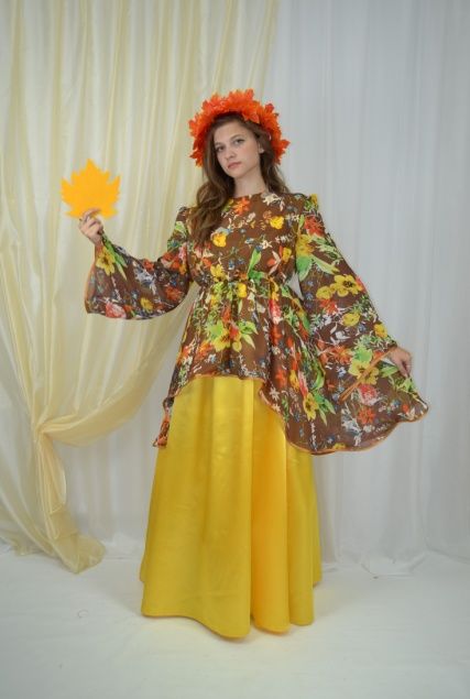 Карнавальный костюм Осень с шифоном желтая