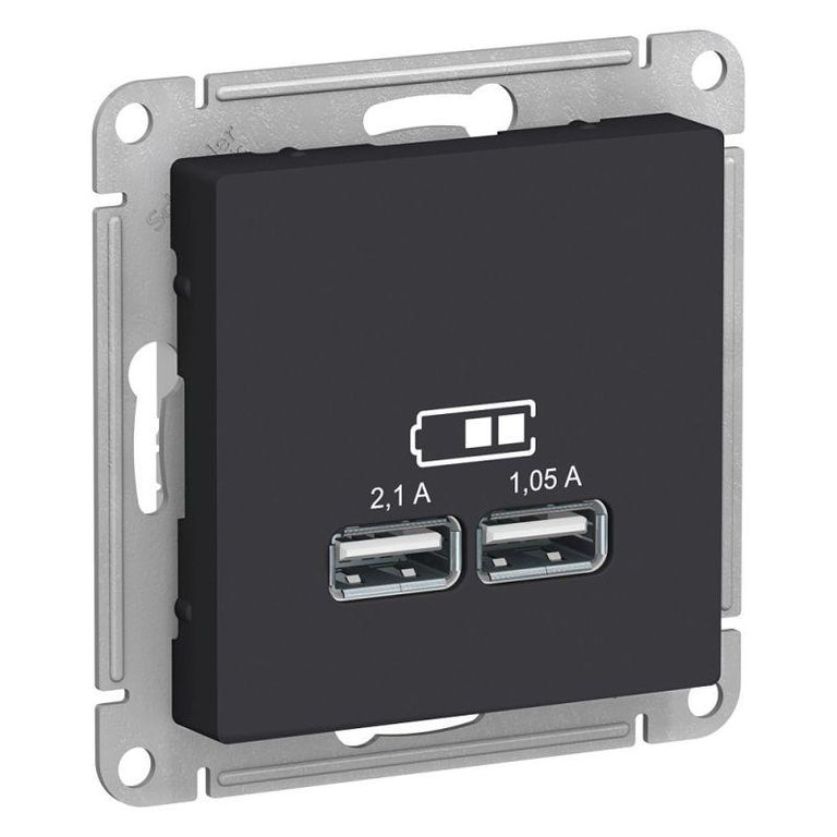Розетка USB AtlasDesign тип A+A 5В 1х2.1А 2х1.05А механизм карбон SchE ATN001033 Schneider Electric