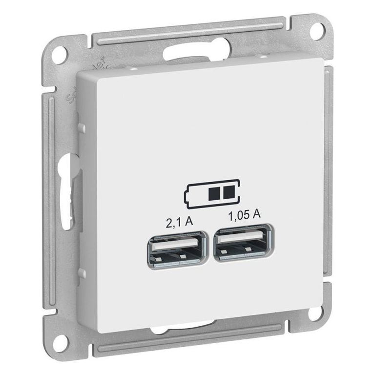 Розетка USB AtlasDesign тип A+A 5В 1х2.1А 2х1.05А механизм бел. SchE ATN000133 Schneider Electric