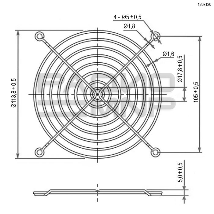 Решётка для вентилятора 120мм (для вентиляторов 120мм x 120мм) 2