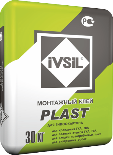 Монтажный клей для ГКЛ, ГВЛ и затирки швов IVSIL PLAST 30 кг, 40 шт/пал