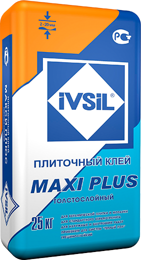 Клей для плитки универсальный толстослойный IVSIL MAXI PLUS, 25 кг