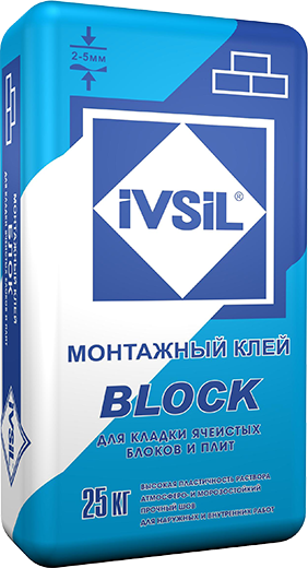 Монтажный клей для блоков из газобетона и пенобетона IVSIL BLOCK, 25 кг