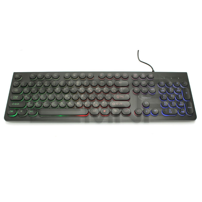 Клавиатура "Gembird" KB-240L, USB, 104 круглые клавиши, подсветка Rainbow, кабель 1,5м (чёрный) 2