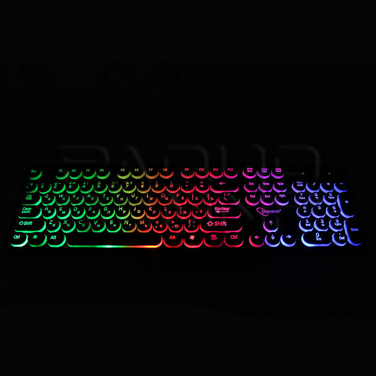 Клавиатура "Gembird" KB-240L, USB, 104 круглые клавиши, подсветка Rainbow, кабель 1,5м (чёрный) 3