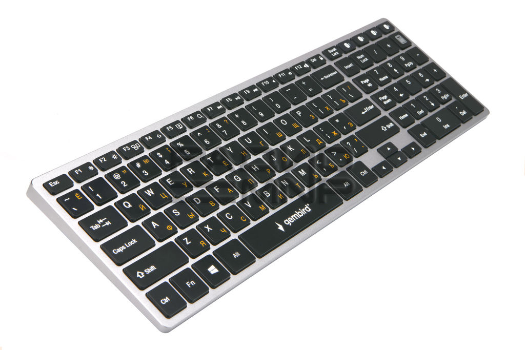 Клавиатура беспроводная Bluetooth,106кл., ножничный механизм, бесшумная, серебристо-чёрная "Gembird" 2