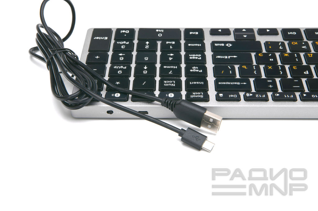 Клавиатура беспроводная Bluetooth,106кл., ножничный механизм, бесшумная, серебристо-чёрная "Gembird" 4