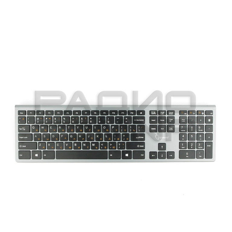 Клавиатура беспроводная 104кл., м/медиа, ножничный механизм, бесшумная, серебристо-чёрная