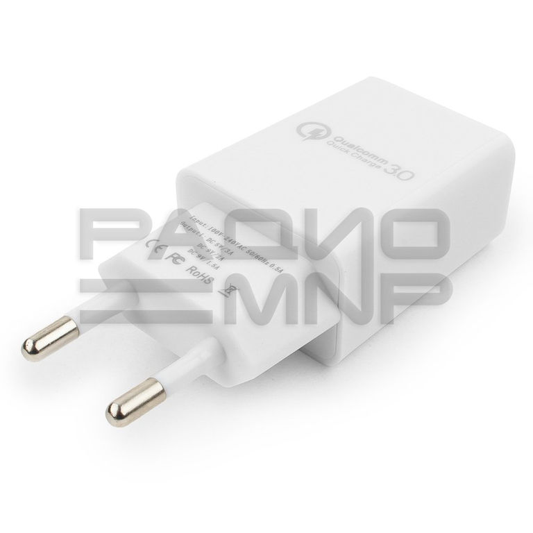 Адаптер постоянного тока 220В с выходом 1гн.USB 5V, 9V, 12V QC3.0 (белый) "Cablexpert" 2
