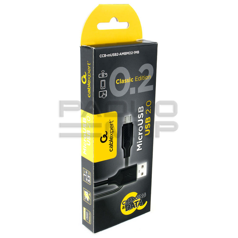 USB кабель для зарядки micro USB "Cablexpert", серия Classic 0.2, чёрный, коробка, 1м 2