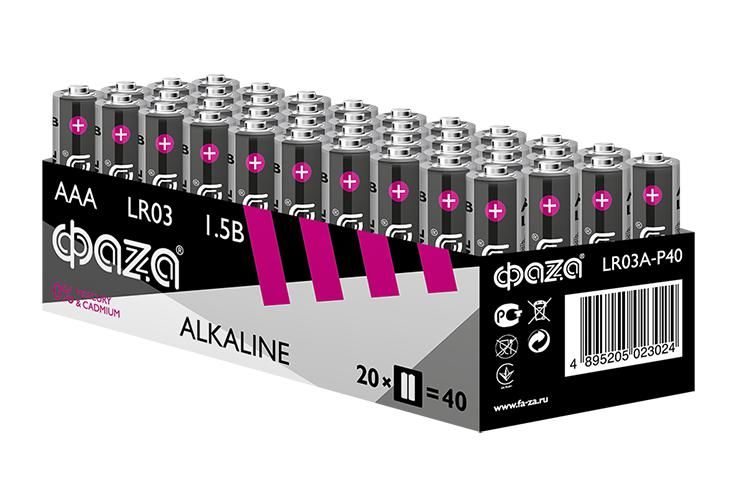 Элемент питания щелочной AAA/LR03 1.5 В Alkaline Pack-40 (уп 40 шт) ФAZA 5023024 ФАZА